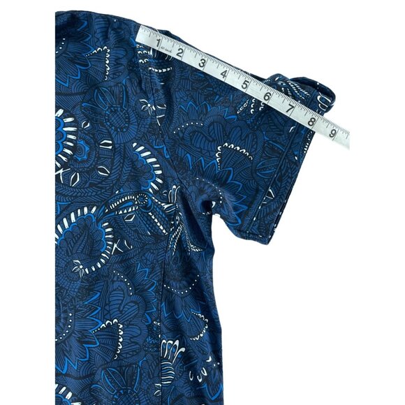 Au Noir Short Sleeve Stretch Espinoza Navy Button Front Size 4/L Classic $178 - Picture 6 of 13